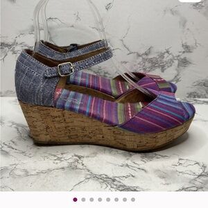 Toms Blue and Purple Striped Wedge Sandals